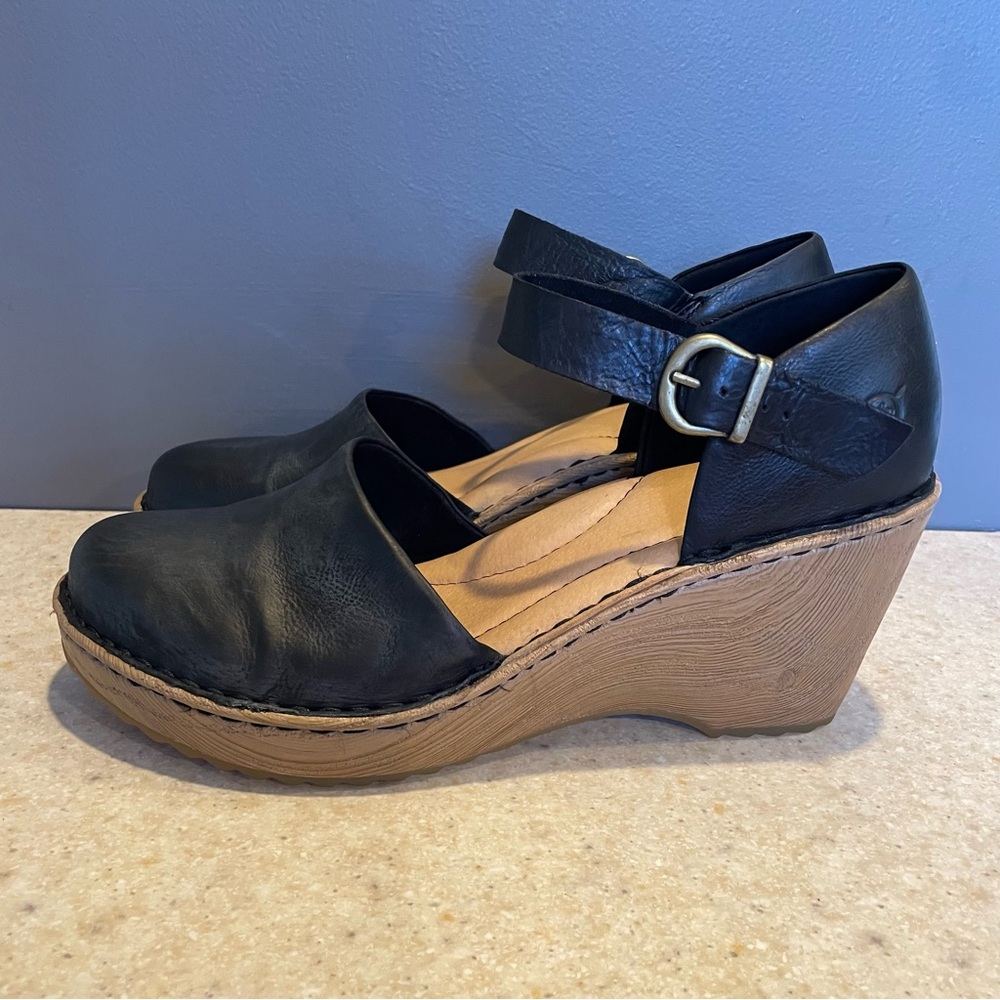 BORN Nellie Comfort Mary Jane Wedge Sandal Leather Clog Handcrafted Scandi Boho - Picture 3 of 16